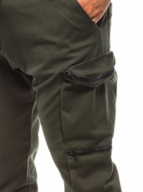 bombažne jogger hlače v kaki barvi p706