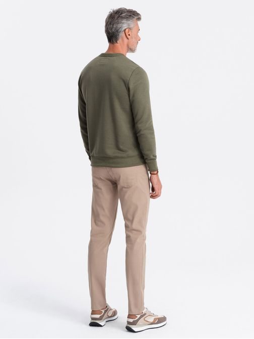 Osnovni olivno zeleni pulover brez kapuce SSBN-0119-V11