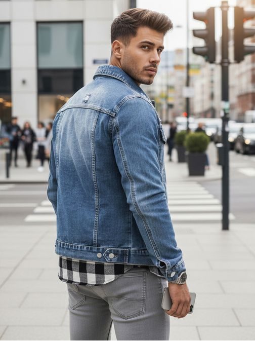 Denim modra jakna z modnimi robovi
