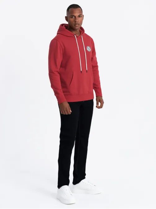 Moški rdeč pulover z logotipom in kapuco V1 SSNZ-0144
