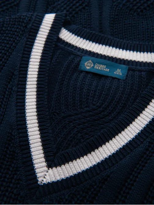 Eleganten pleten pulover za moške modre barve v1 om-swcd-0151