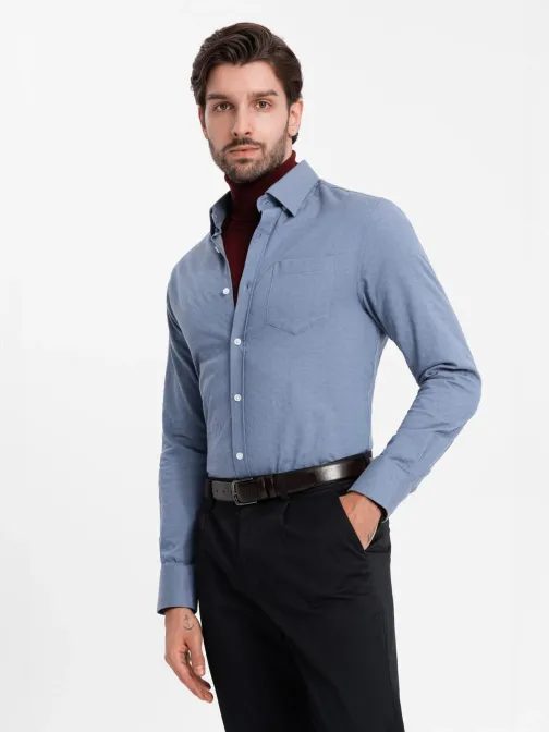 Elegantna modra slim-fit srajca V1 SHCS-0174