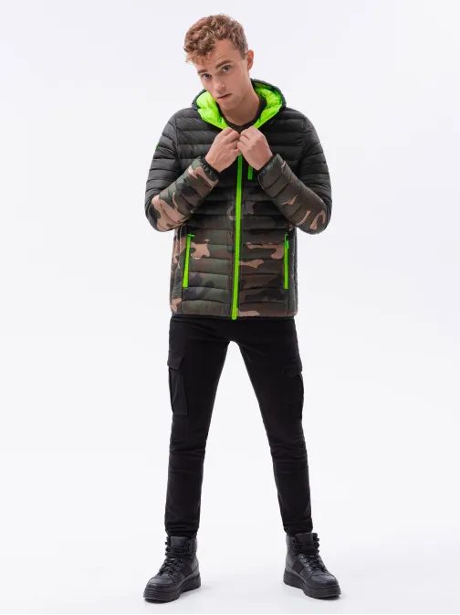 Modna zelena jakna v army vzorcu C319