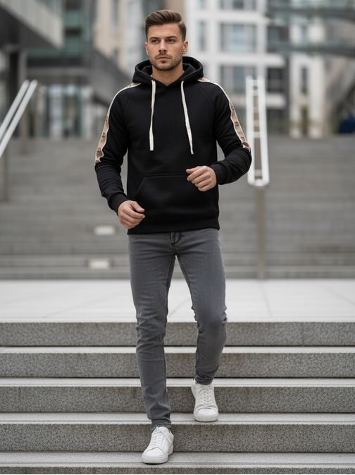 Elegantna moška jopa s kapuco v črni barvi