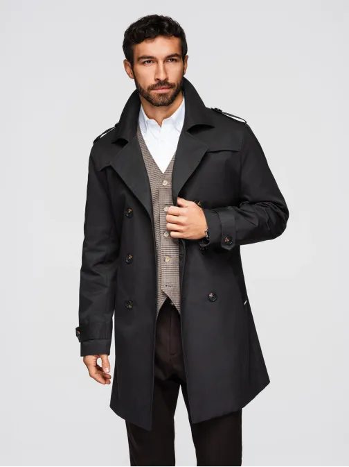 Elegantna črna plašč s pasom V2 COLC-0146