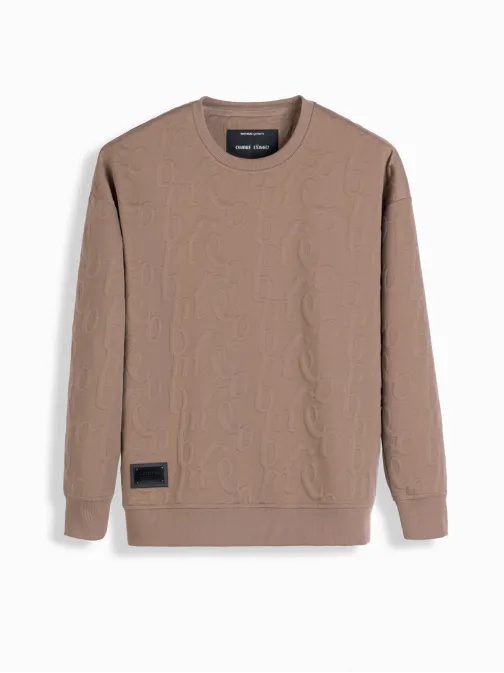 Atraktiven rjav pulover z izrazitimi črkami V3 SSNZ-0164