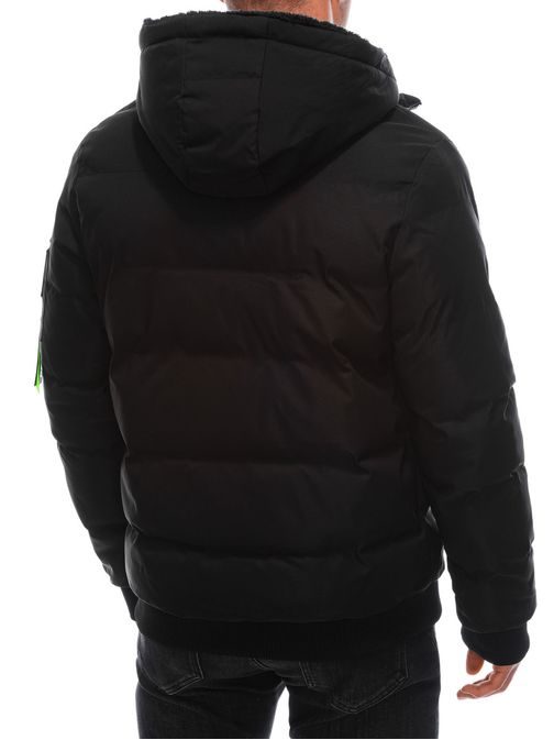 Prešita črna zimska jakna z edinstvenimi elementi C617