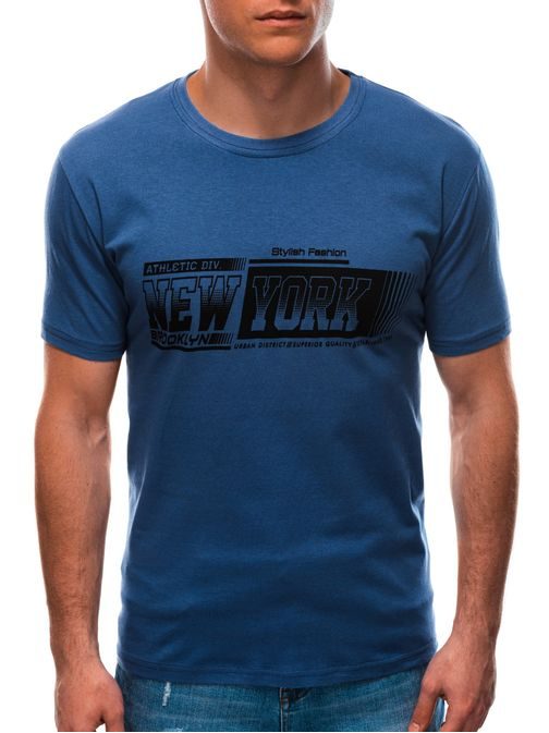 Modra majica iz bombaža s potiskom New York S1596