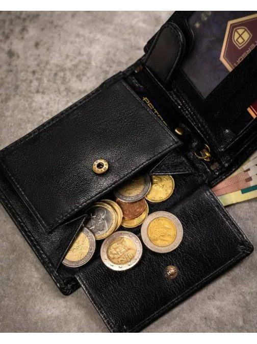 Eleganten črn usnjen komplet Peterson - denarnica in obesek za ključe