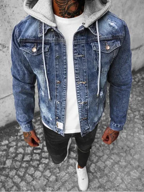 Stilska nebeško modra jeans jakna s kapuco NB/MJ505BZ
