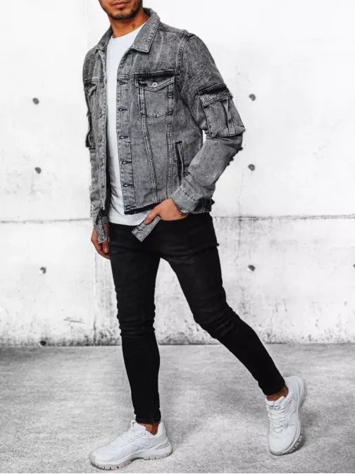 Stilska jeans jakna v sivi barvi