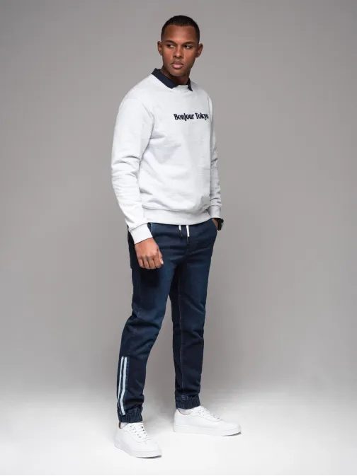 Edinstvene temno modre jeans joggerke s stranskimi črtami PADJ-0156