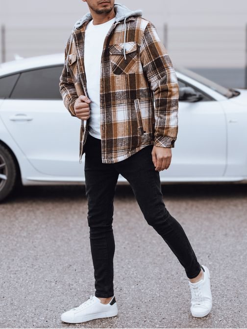 Bež karirasta jakna s kapuco