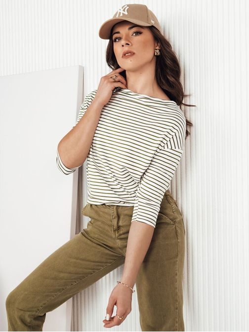 Ženska črtasta bela bluza v olivnih odtenkih Apricale