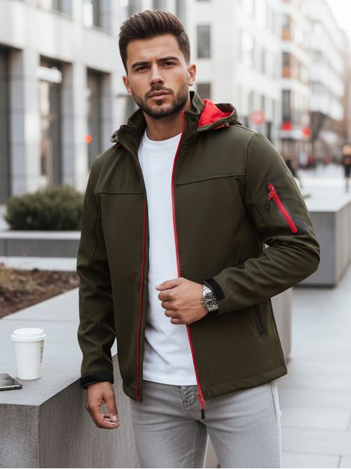 Trendovska softshellová jakna z izrazitimi elementi v kaki barvi