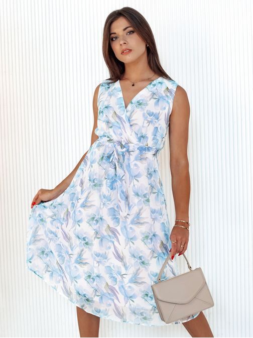 Bela obleka z modrimi rožami