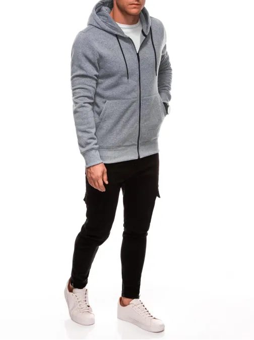 Brezčasni sivi pulover s kapuco iz melanža V8 EM-SSBZ-0101