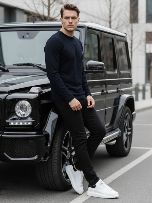 Osnovna mornarsko modra majica z dolgimi rokavi