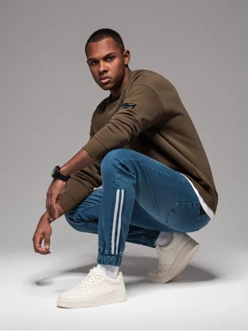 Edinstvene modre jeans joggerke s stranskimi črtami PADJ-0156