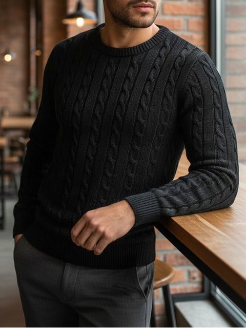 Črn pleten pulover za moške