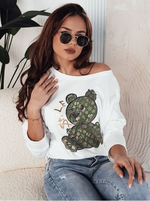 Ženska bela bluza v zeleni barvi Ostio