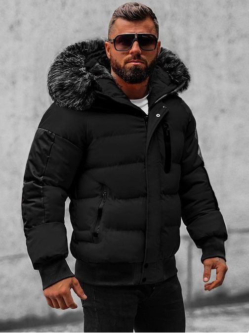 Črna stilska zimska jakna s kožuhom O/M798 - Pravimoski.si