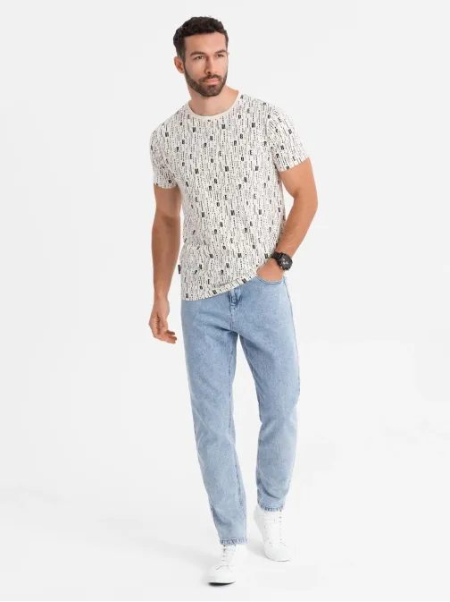 Krem bombažna majica s črkami V1 TSFP-0225