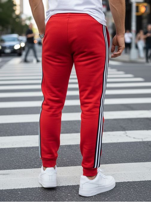 Moške rdeče športne hlače z okrasnim pasom