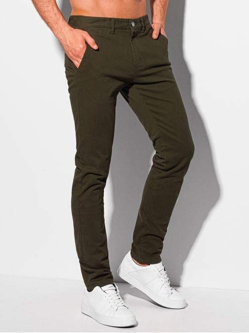 Elegantne chinos hlače v kaki barvi P1089