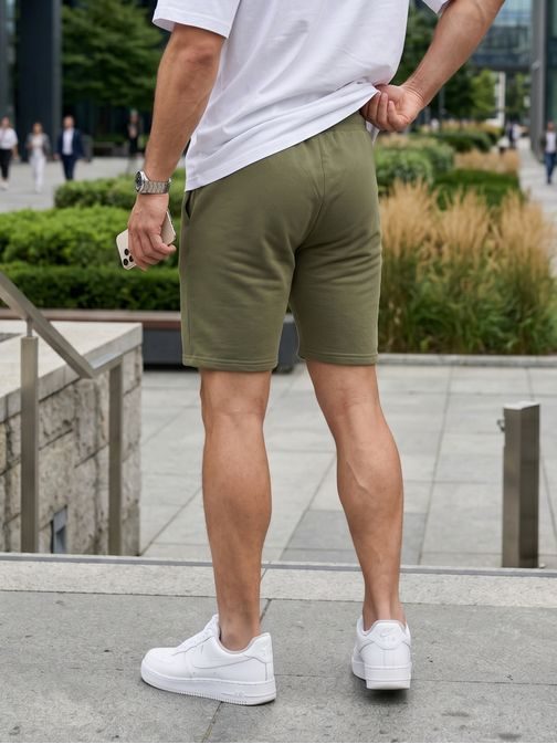 Basic moške kratke hlače iz flisa v barvi kaki