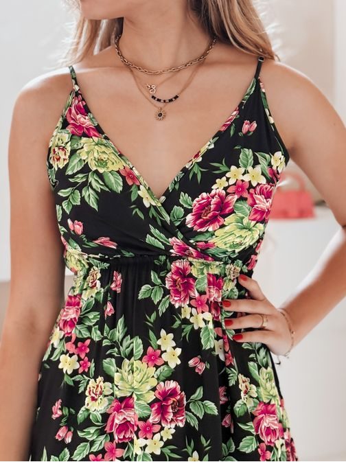 Cvetlična maksi obleka za poletje v črni barvi MISSBLOSSY