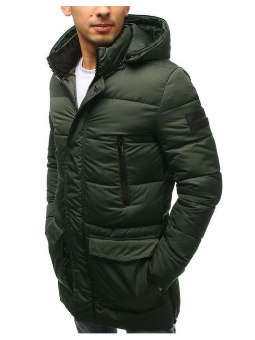 Zelena prešita zimska jakna s priročni kapuco