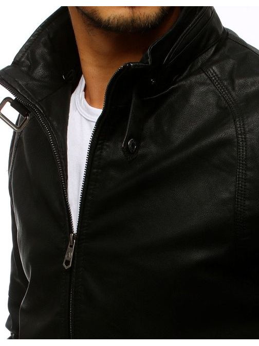 Modna črna jakna iz umetnega usnja