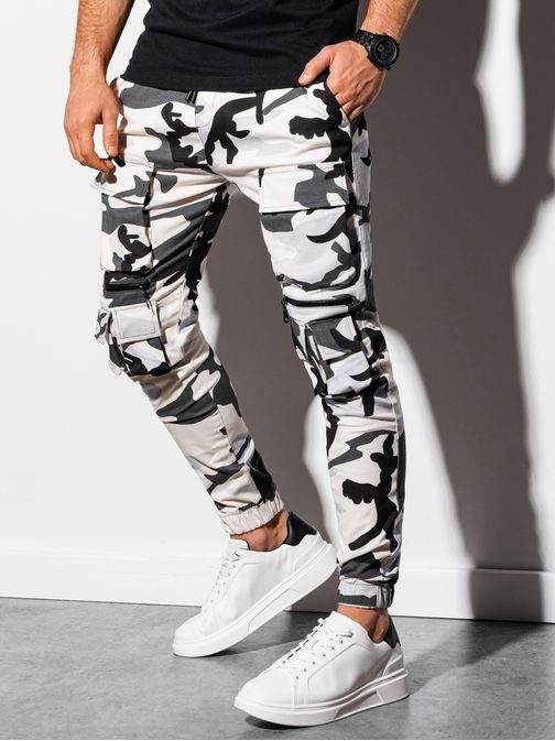 Stilske army črno bele jogger hlače P995