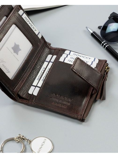 Rjava usnjena trendovska denarnica z zaponko Rovicky