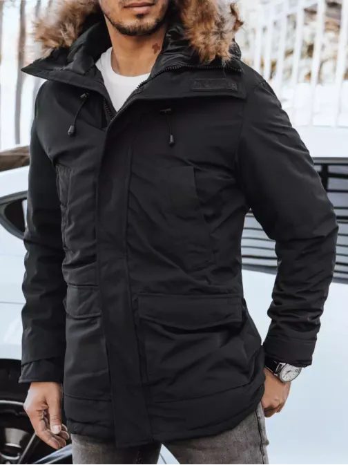 Stilska črna podaljšana zimska jakna