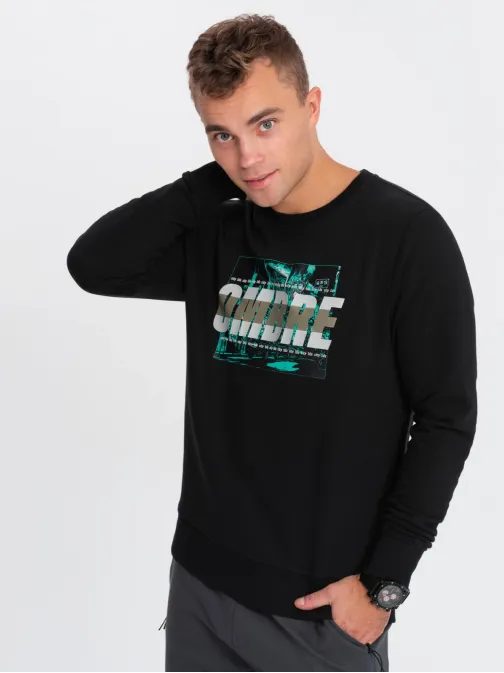 Črn moški pulover z izrazitim napisom V3 SSPS-0156
