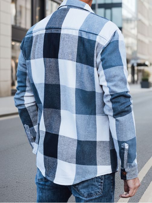 Krašena flanelasta srajca z žepi na prsih v modri barvi