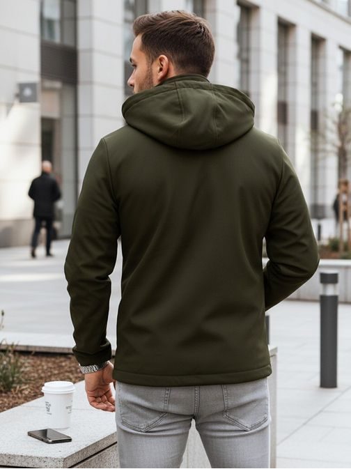 Trendovska softshellová jakna z izrazitimi elementi v kaki barvi