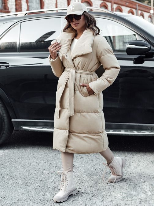 Ženski prešit dolg bež plašč Favi