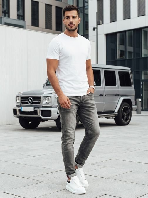 Stilske moške kavbojke v sivi barvi