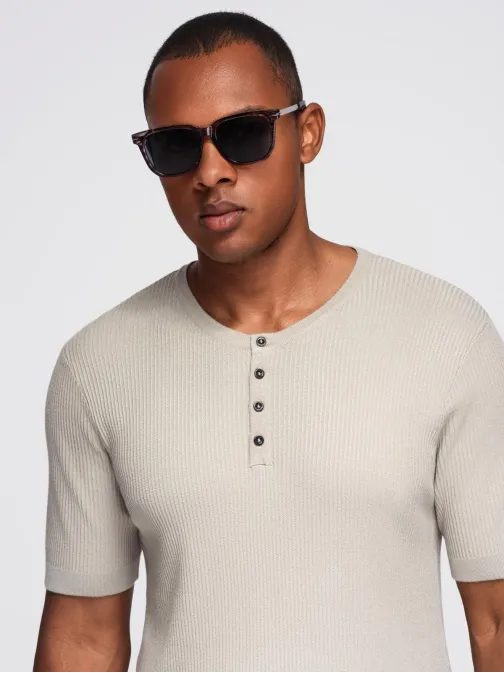 Moška siva pletena majica z gumbi V3 TSCT-0254