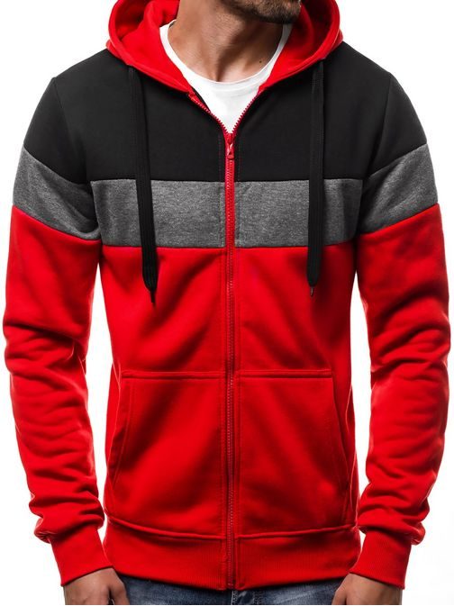 Kombiniran rdeč pulover na zadrgo OZONEE JS/33002