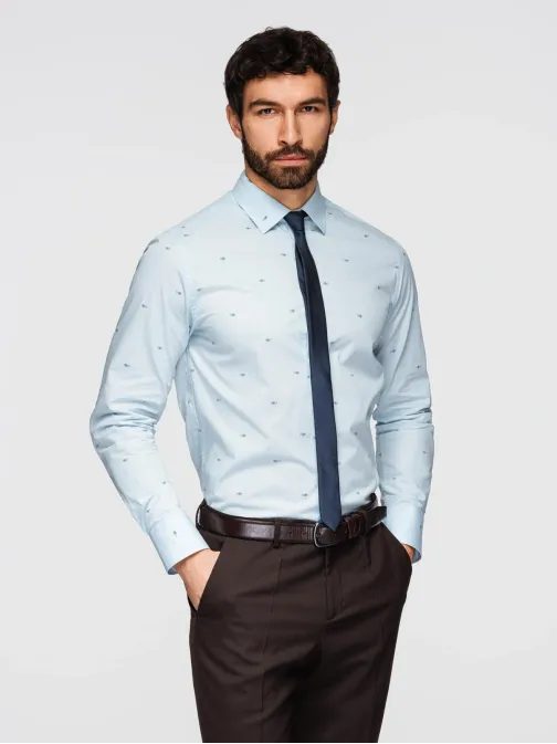Moška modra srajca z vzorcem V1 K696
