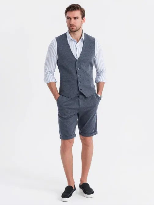 Temno moder eleganten komplet (telovnik + kratke hlače) V1 Z112