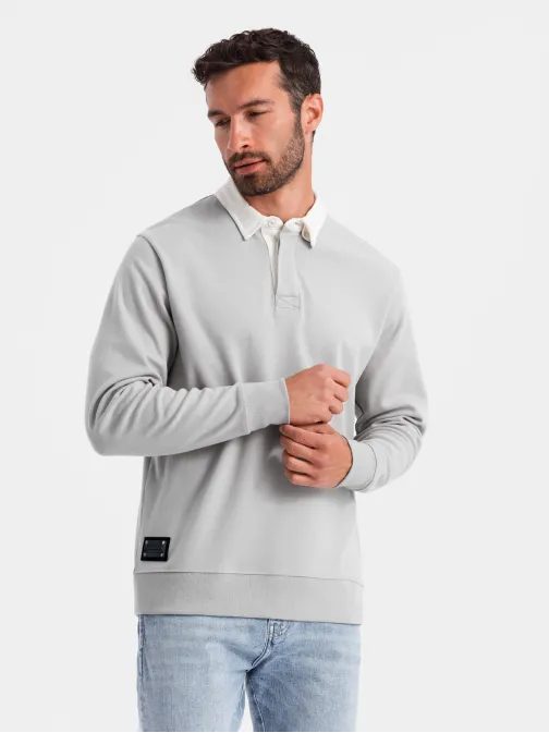 Eleganten pepelnat pulover s polo ovratnikom V7 SSNZ-0132