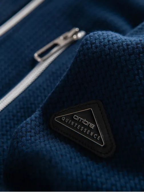 Temno modra moška jakna s pokončnim ovratnikom V1 JANP-0229