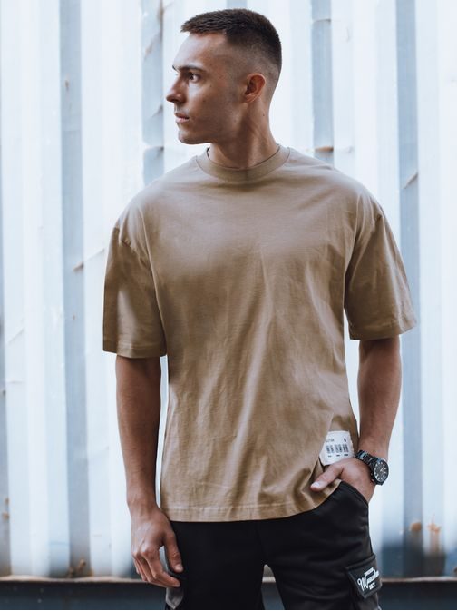 Bombažna moška majica s kratkimi rokavi beige