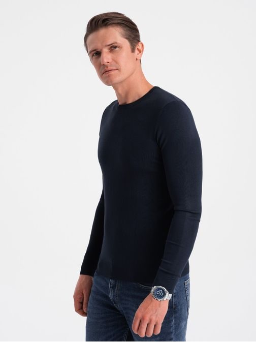 Klasičen temno moder pulover z okroglim izrezom V9 SWBS-0106