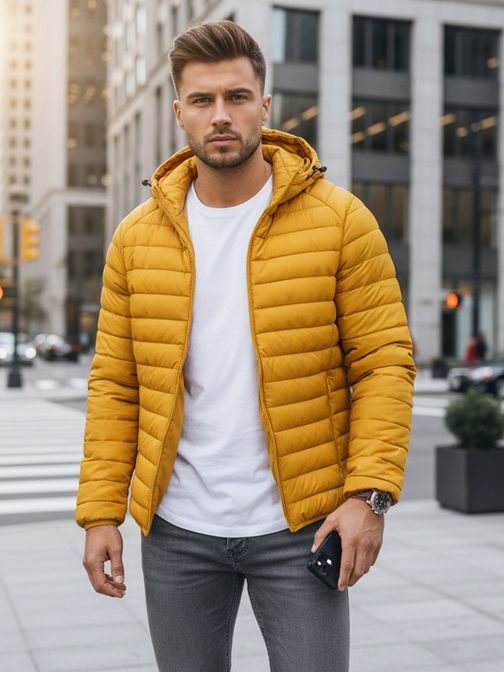 Prešita rumena prehodna jakna s kapuco